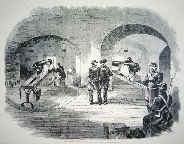 Een van de tien flank kazematbatterijen bij Fort Dickens, Florida, onder Uniecontrole in 1861 door American School
