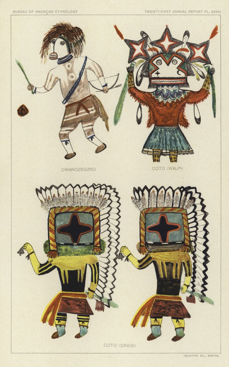 Owanozrozro, Coto (Walpi), Coto (Oraibi) (kleurenlitho) door American School