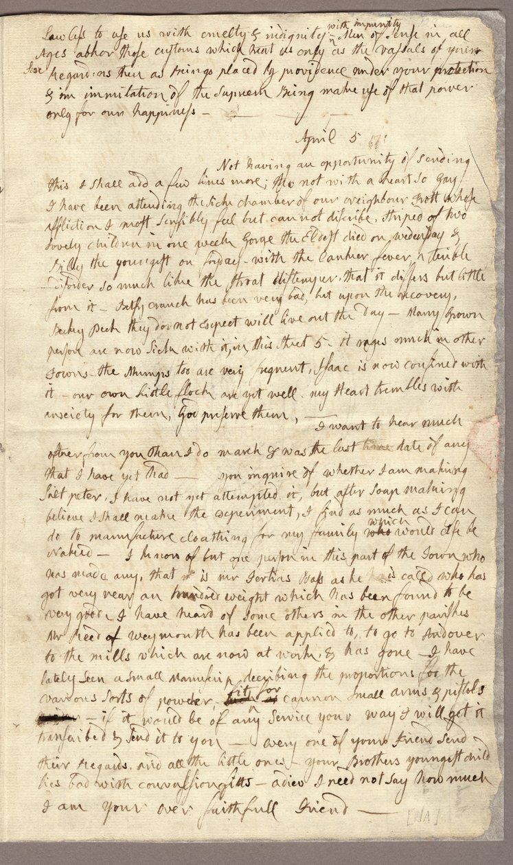 Pagina 3, Brief van Abigail Adams aan John Adams, 31 maart - 5 april 1776 door American School