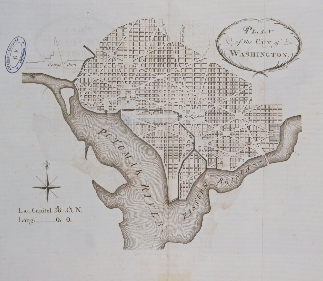 Plan van de stad Washington zoals oorspronkelijk uitgezet in 1793 door American School