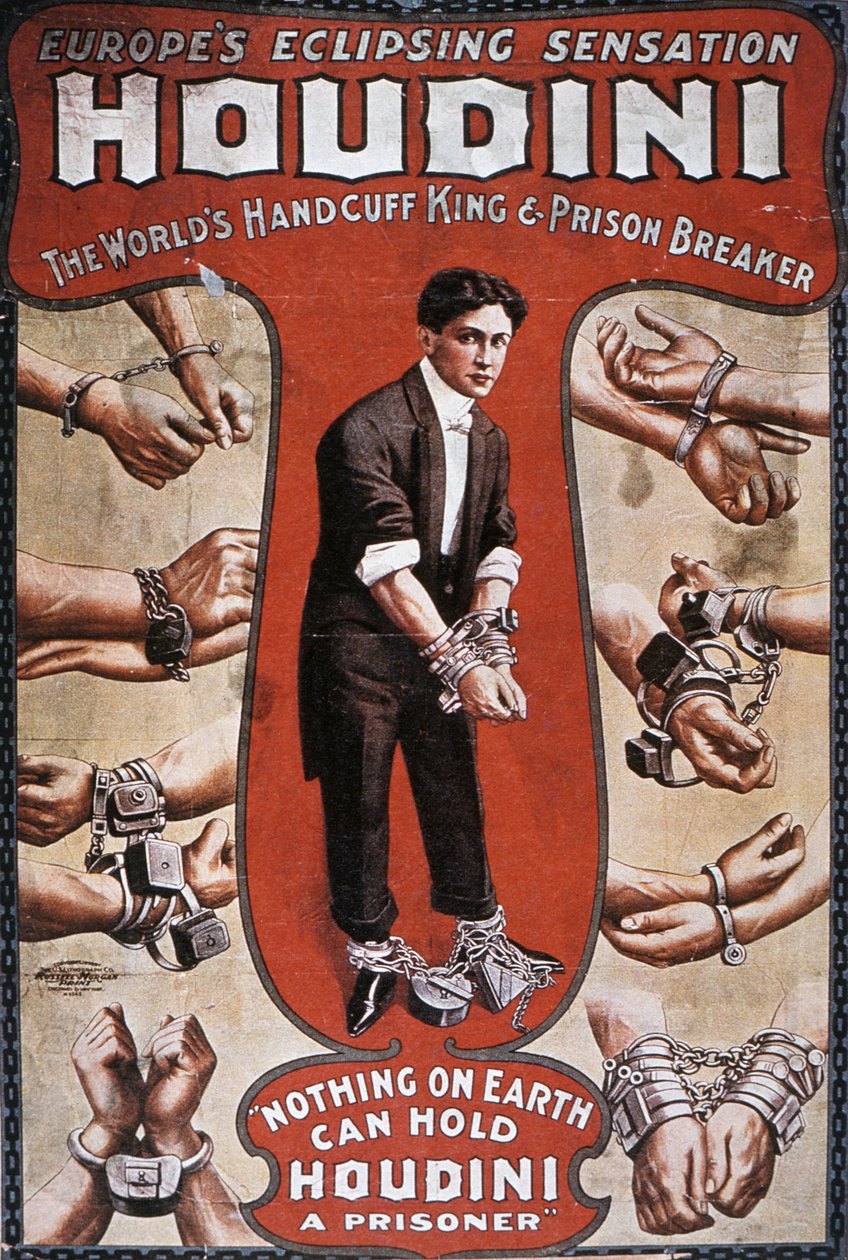 Poster die een optreden van Houdini adverteert door American School