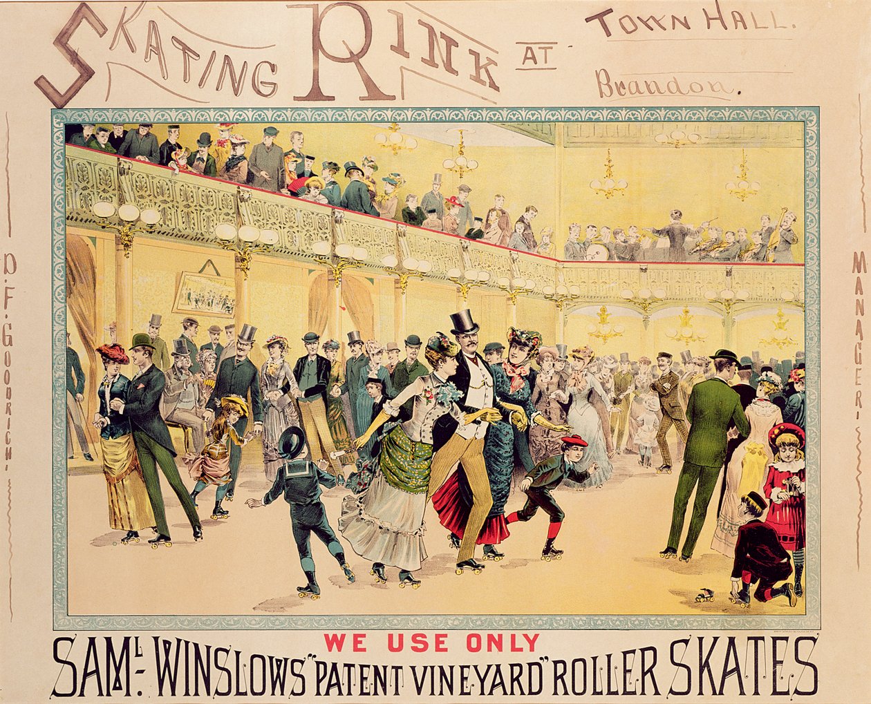 Poster ter promotie van de schaatsbaan in Brandon Town Hall, Utah door American School