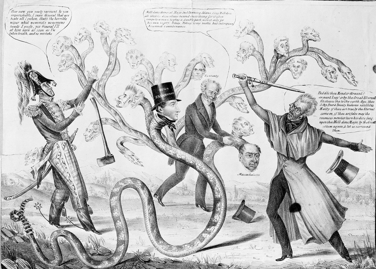 President Andrew Jackson (1767-1845) die de Hydra doodt door American School