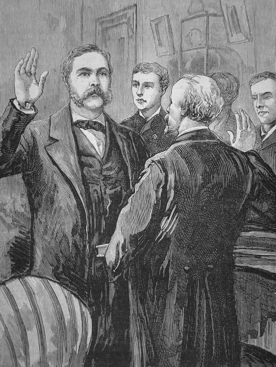 President Chester A. Arthur legt de ambtseed af na de dood van James Garfield op 20 september 1881 door American School