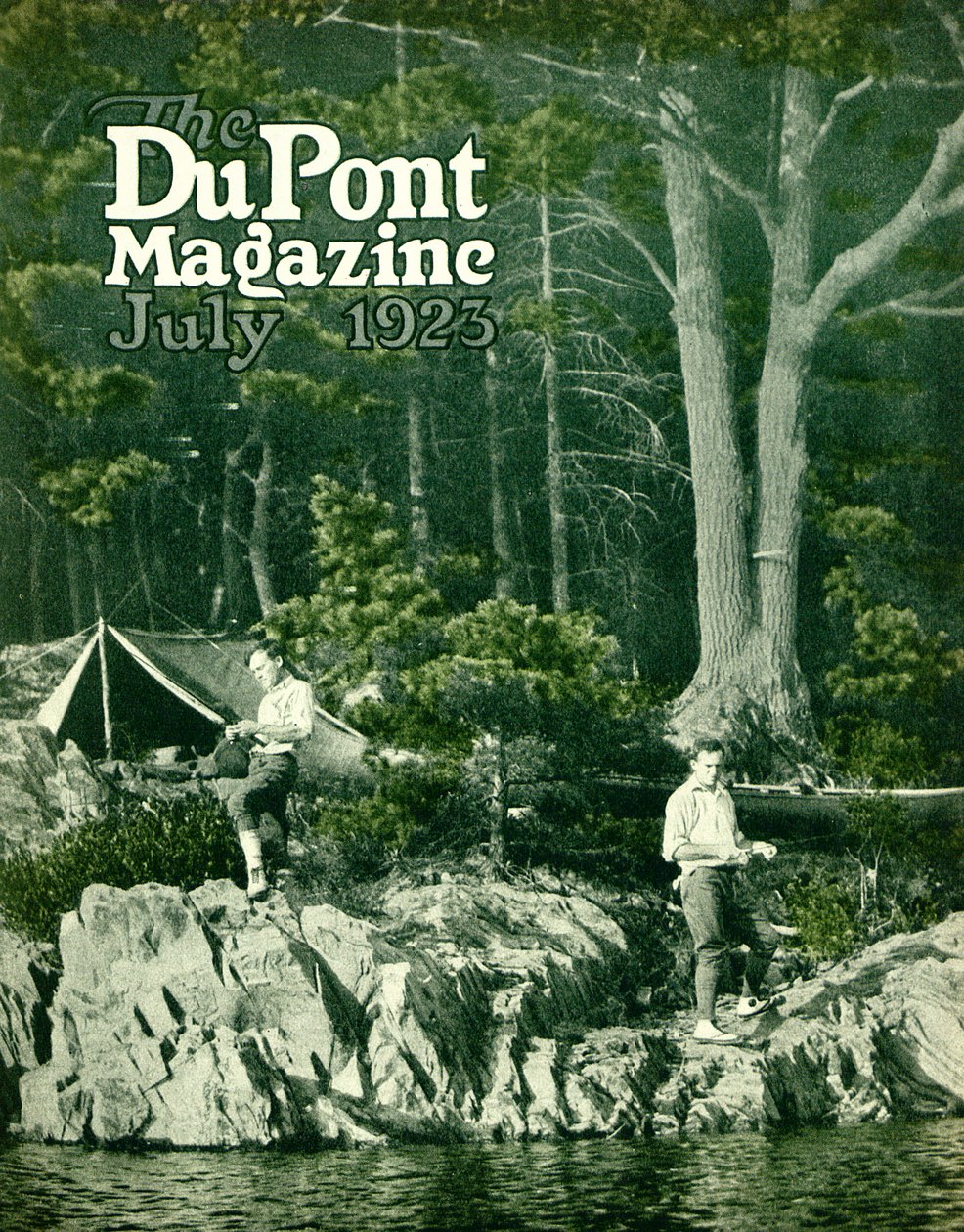 Pyralin gaat vissen, vooromslag van het DuPont Magazine, juli 1923 door American School
