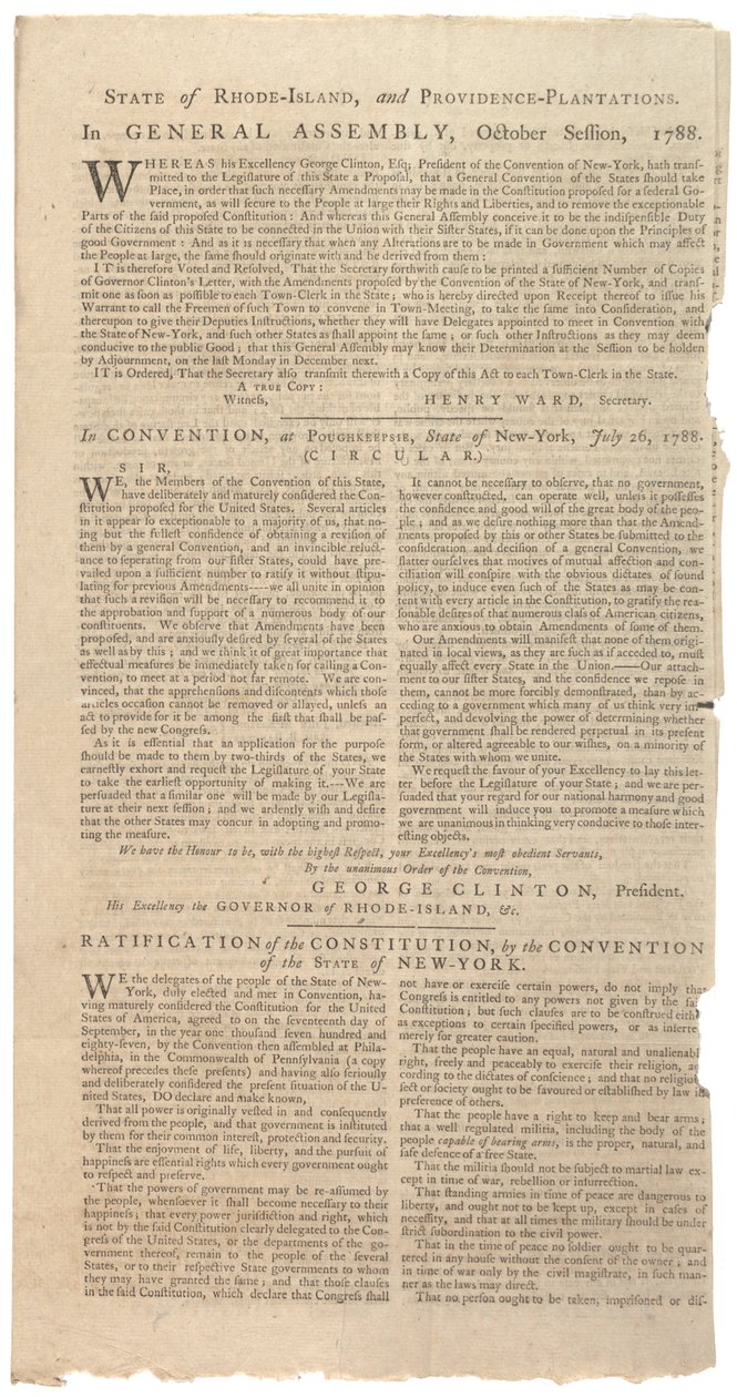 Resoluties die het NYS-voorstel voor amendementen op de Grondwet afdrukken, oktober 1788 door American School