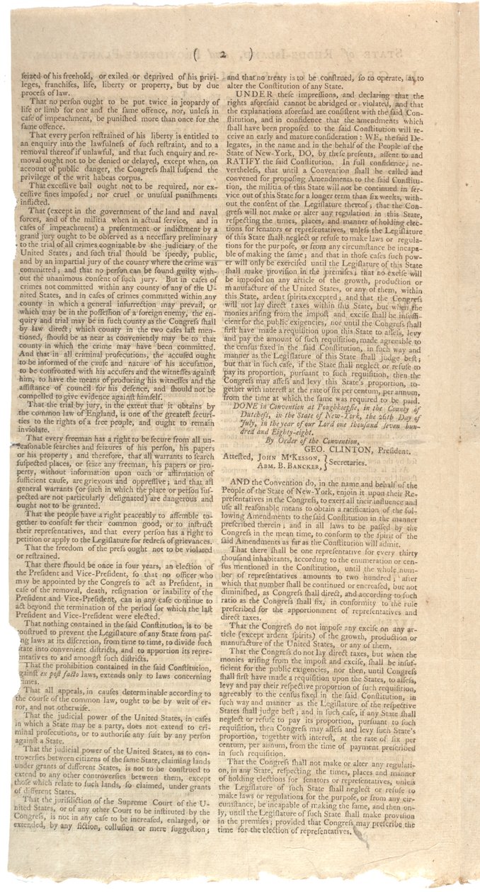 Resoluties die het NYS-voorstel voor amendementen op de Grondwet afdrukken, oktober 1788 door American School