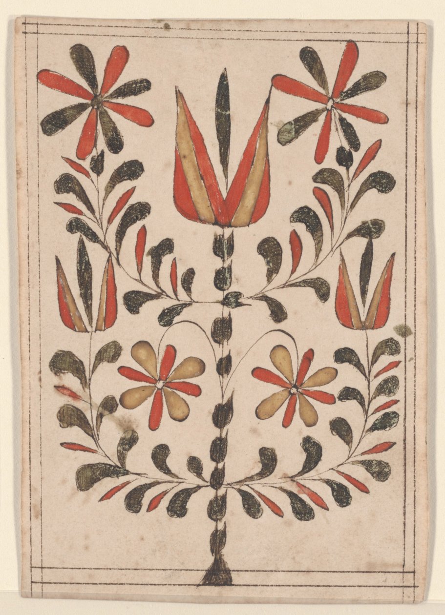 Beloning van Verdienste (Belohnung), Fraktur schilderij door American School