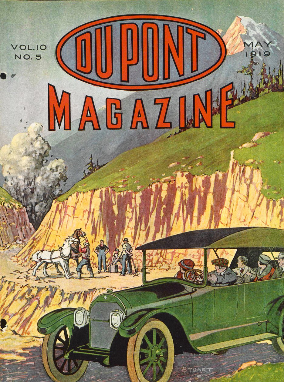 Wegconstructie, vooromslag van het DuPont Magazine, mei 1919 door American School