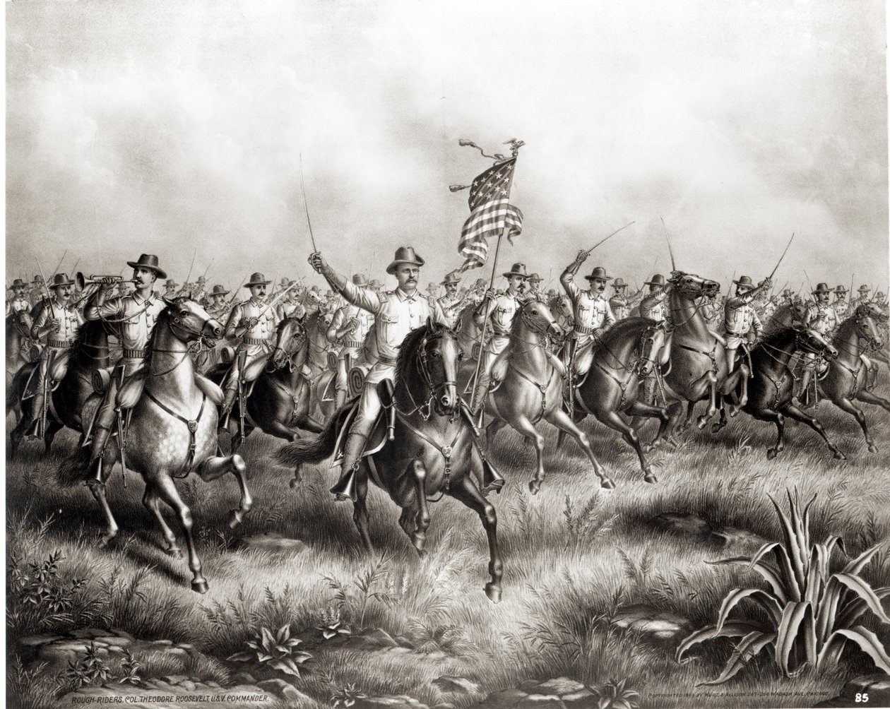 Rough Riders: Kolonel Theodore Roosevelt, Amerikaanse commandant bij San Juan Hill, Santiago, Cuba, 1898 door American School