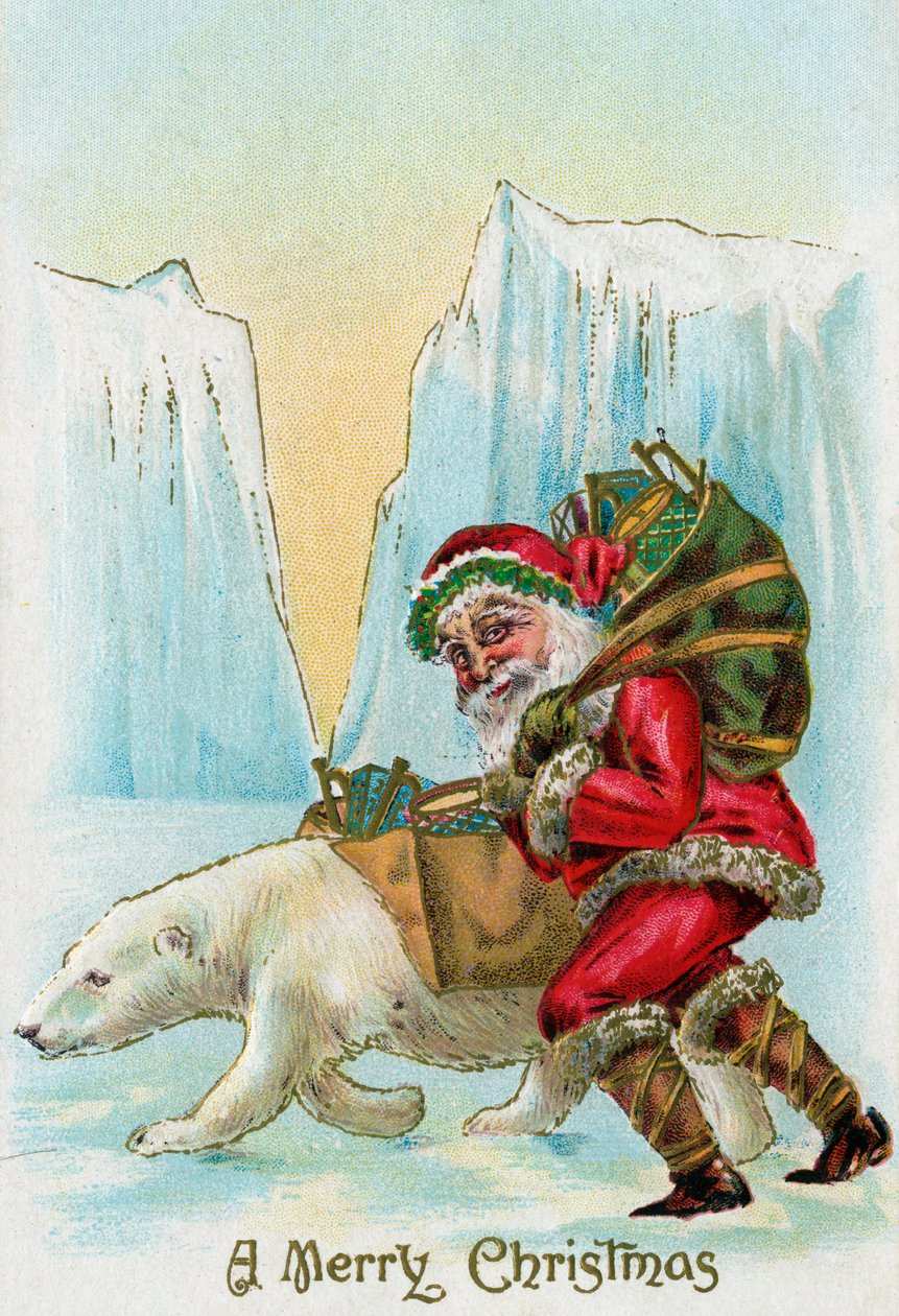 De Kerstman met een ijsbeer op de Noordpool door American School