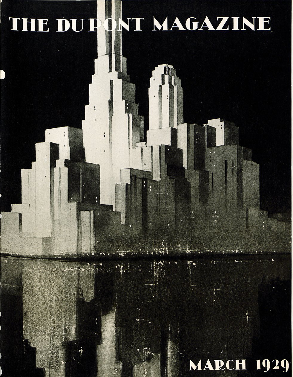Wolkenkrabbers, voorpagina van het DuPont Magazine, maart 1929 door American School