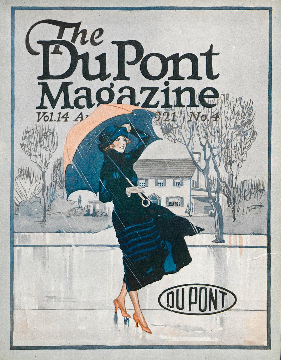 Iets Nieuws in Sportkleding, vooromslag van het DuPont Magazine, april 1921 door American School