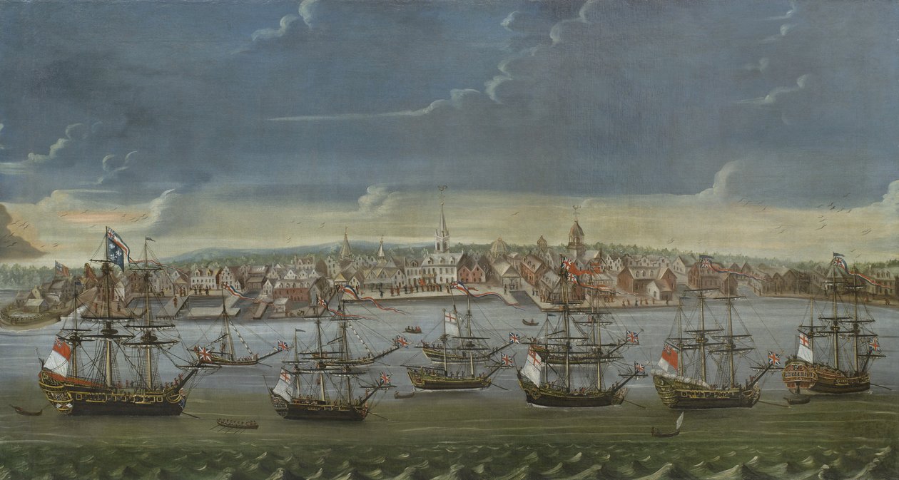 Zuidoostelijk uitzicht op de stad New York, ca. 1756-7 door American School