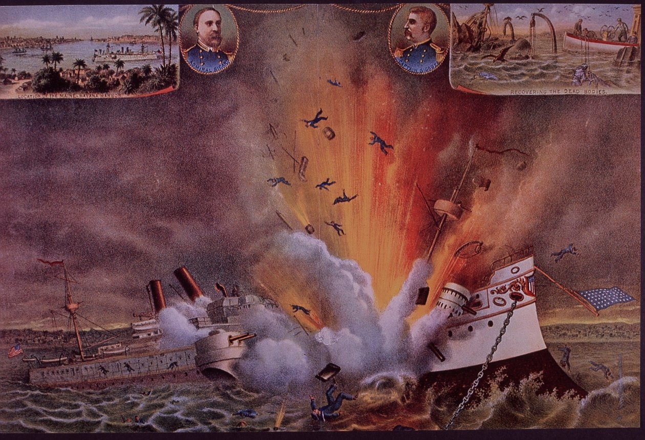 Spaans-Amerikaanse Oorlog 1898, USS Maine opgeblazen in de haven van Havana door American School