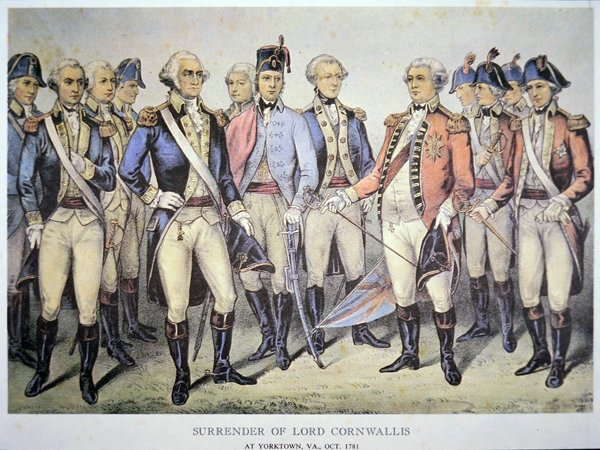 Overgave van Lord Cornwallis in Yorktown, Virginia door American School
