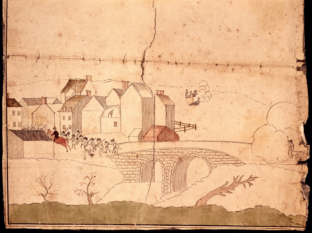 De slag bij Lexington en Concord (pen & inkt & wc op papier) door American School