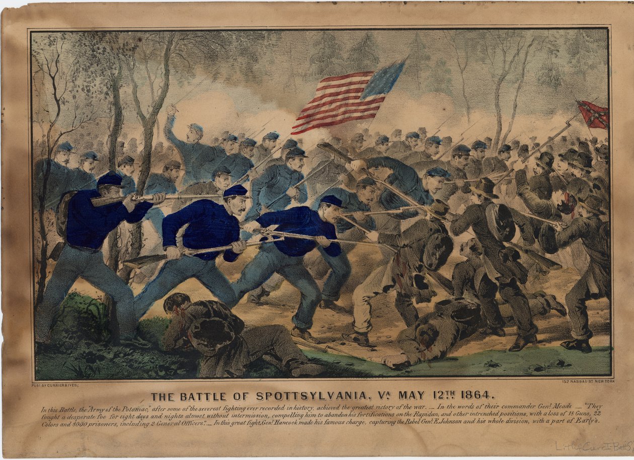 De Slag bij Spottsylvania, Va. 12 mei 1864, uitgegeven door Currier & Ives, ca. 1864 door American School