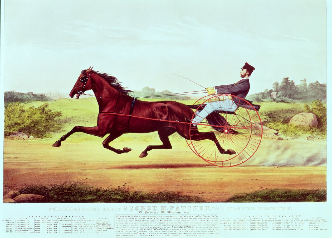 Het beroemde paard, George M. Patchen, de kampioen van de renbaan, gegraveerd door Nathaniel Currier en James Merritt Ives, 1860 door American School