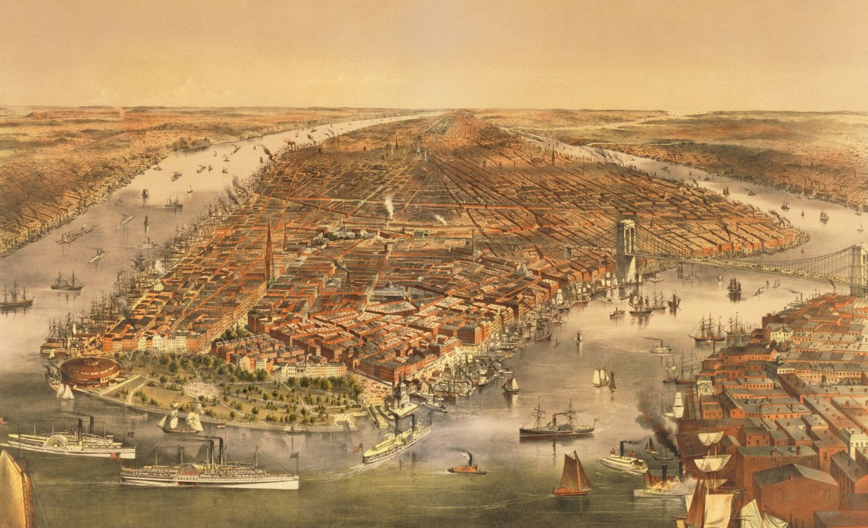 De stad New York, uitgegeven door Currier en Ives, 1870 door American School