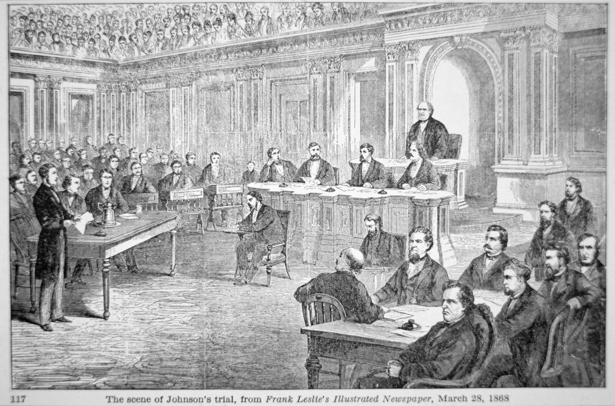 De afzetting van president Johnson in 1868, illustratie uit 