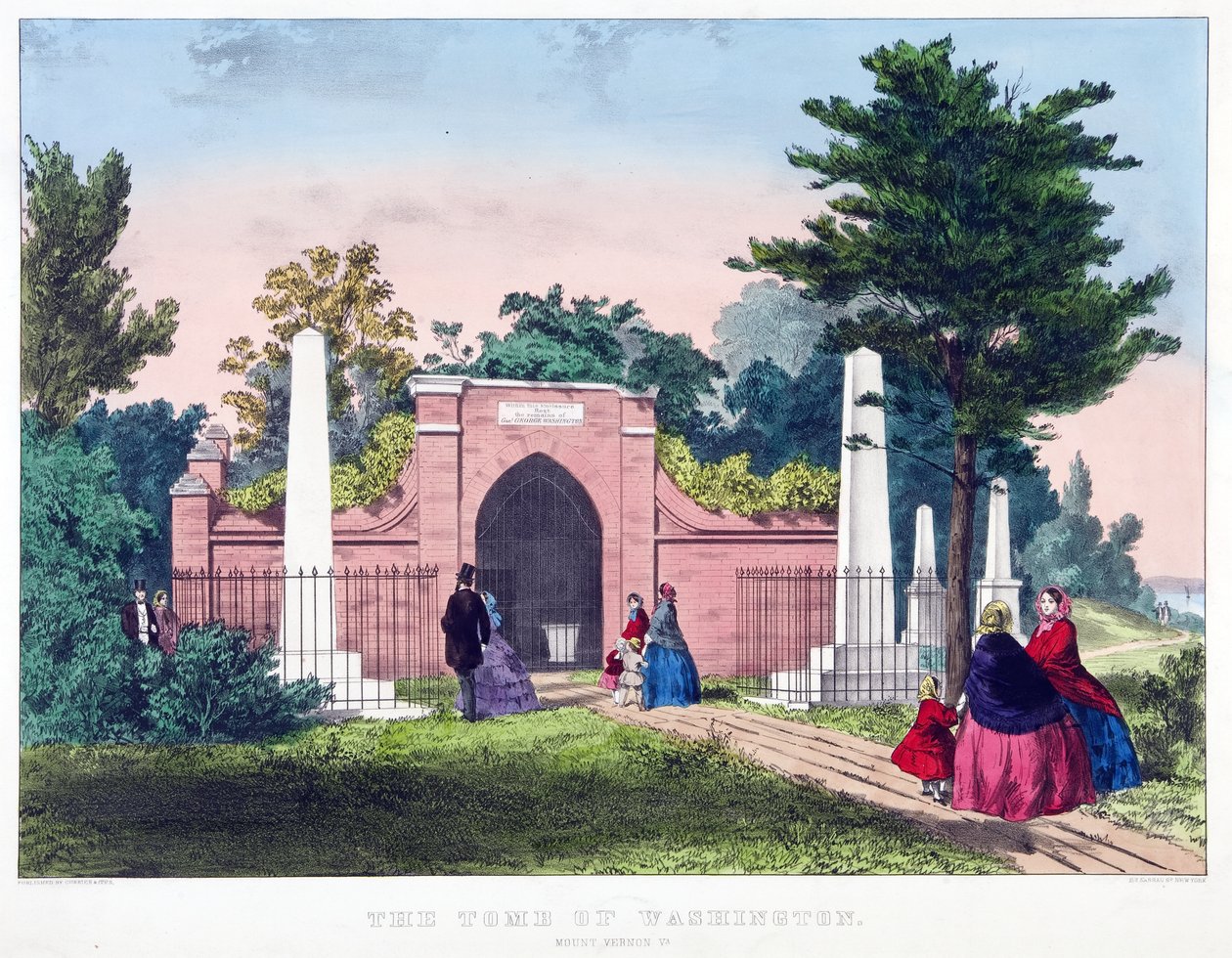 Het graf van Washington, Mount Vernon, Va., pub. c.1857 (kleur litho) door American School