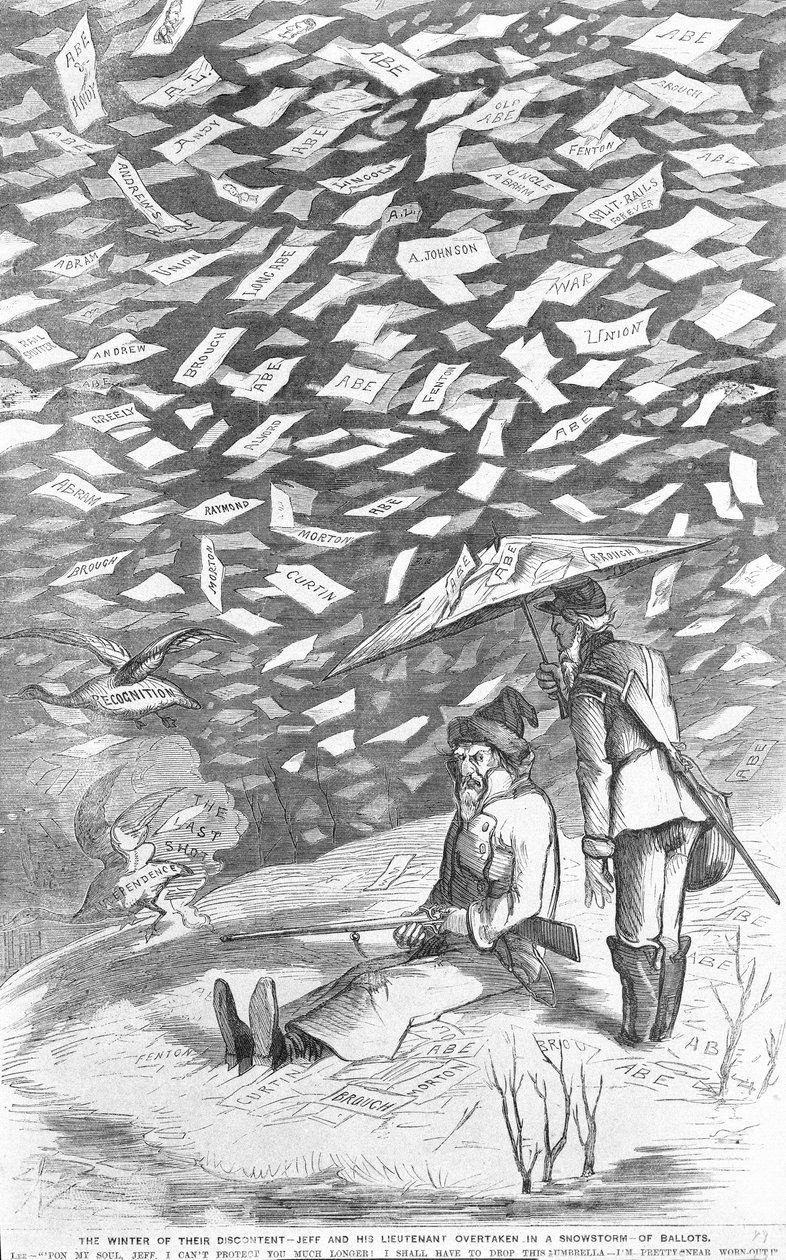 De winter van hun ontevredenheid, Jeff en zijn luitenant ingehaald in een sneeuwstorm van stembiljetten, c.1894 door American School