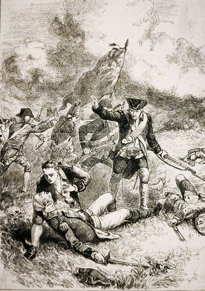 De dood van majoor John Pitcairn van de Britse mariniers bij de Slag om Bunker Hill door American School