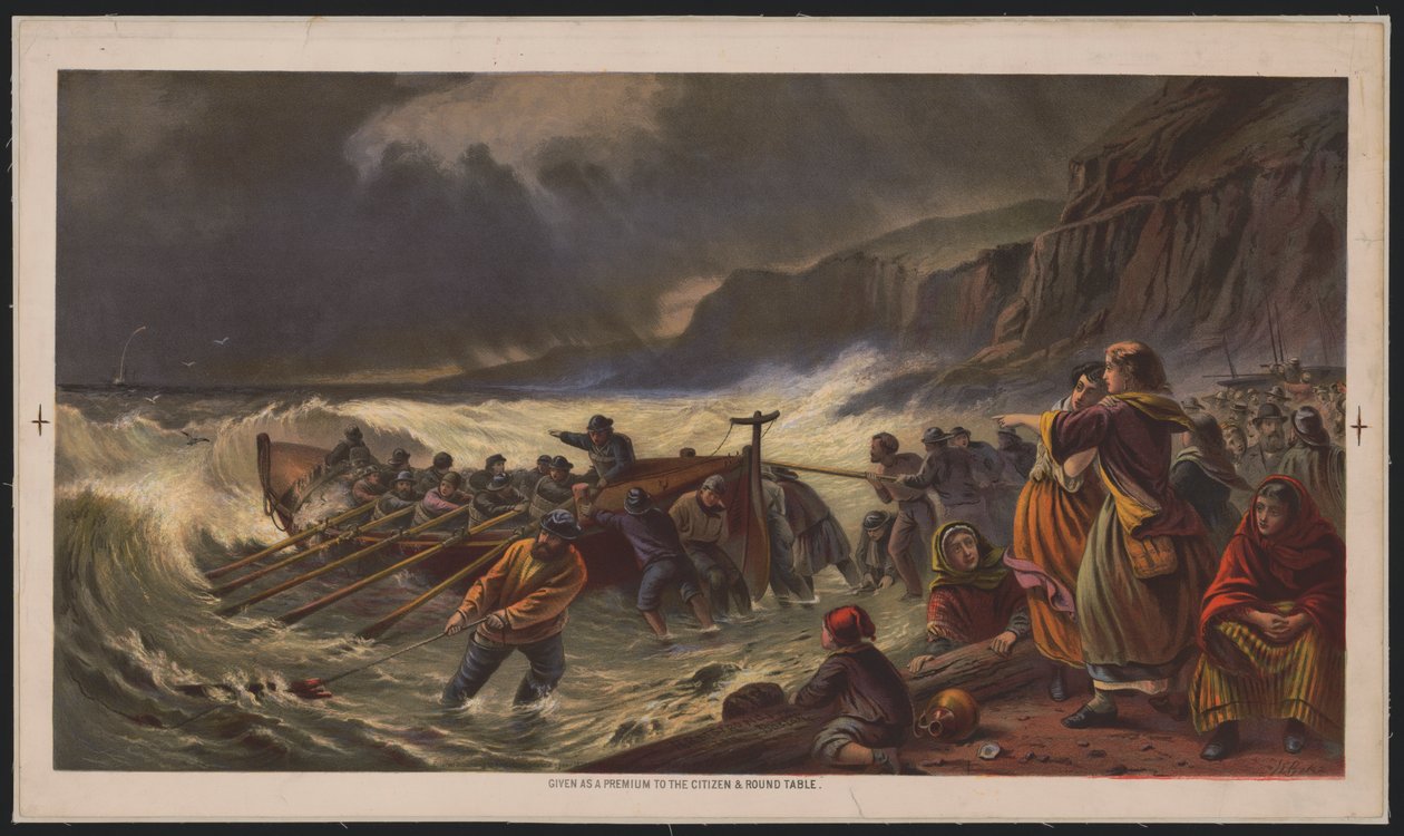 Het vertrek, het lanceren van de reddingsboot, c.1878 door American School