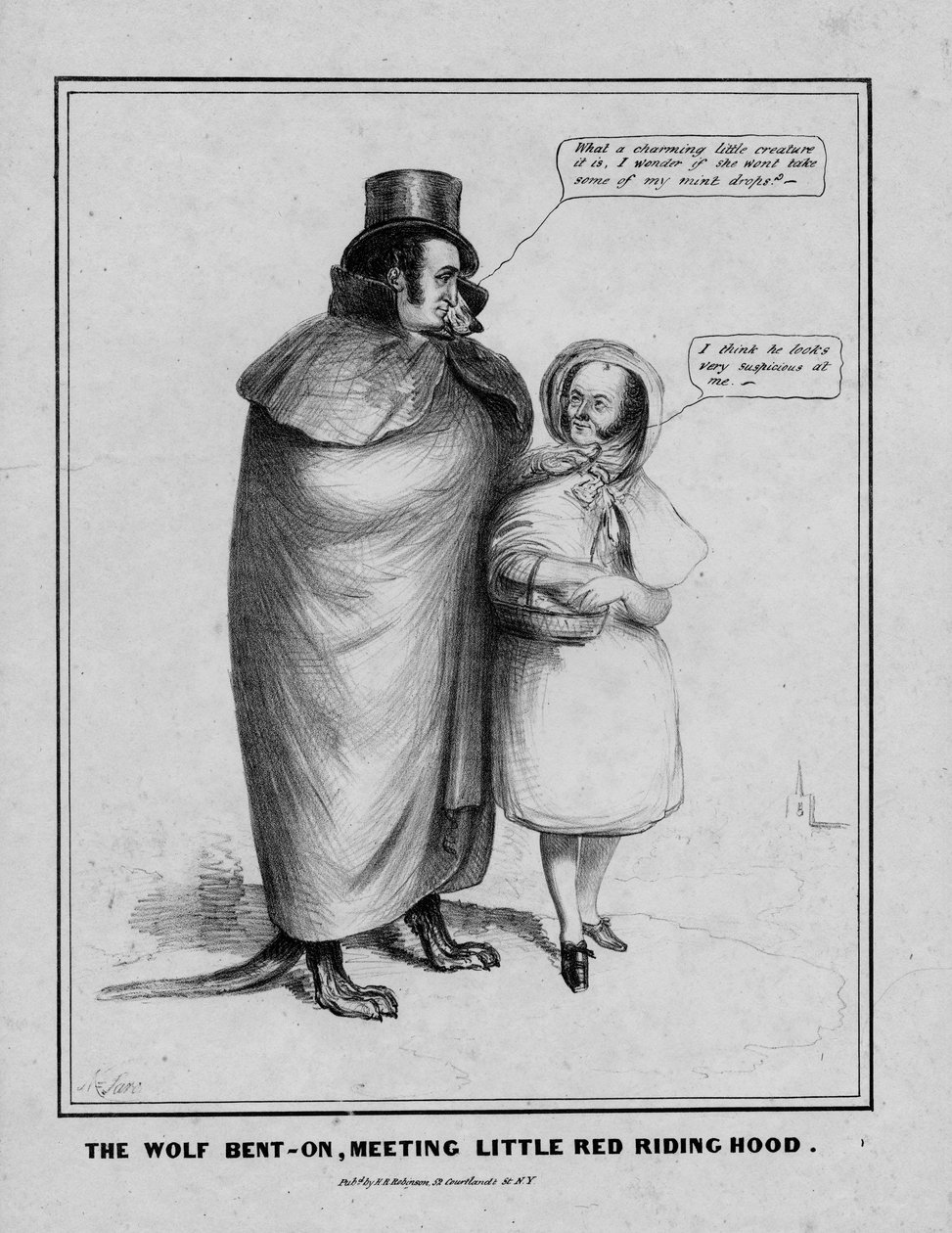 De wolf ontmoet Roodkapje, uitgegeven door H R Robinson, New York, c.1840 door American School