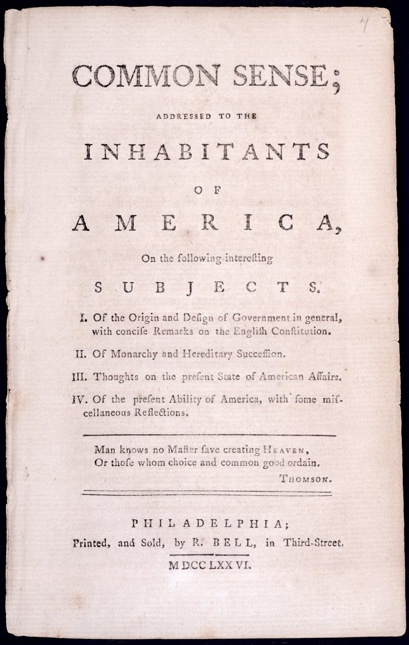 Titelpagina van Common Sense door Thomas Paine (1737-1809) 1776 door American School