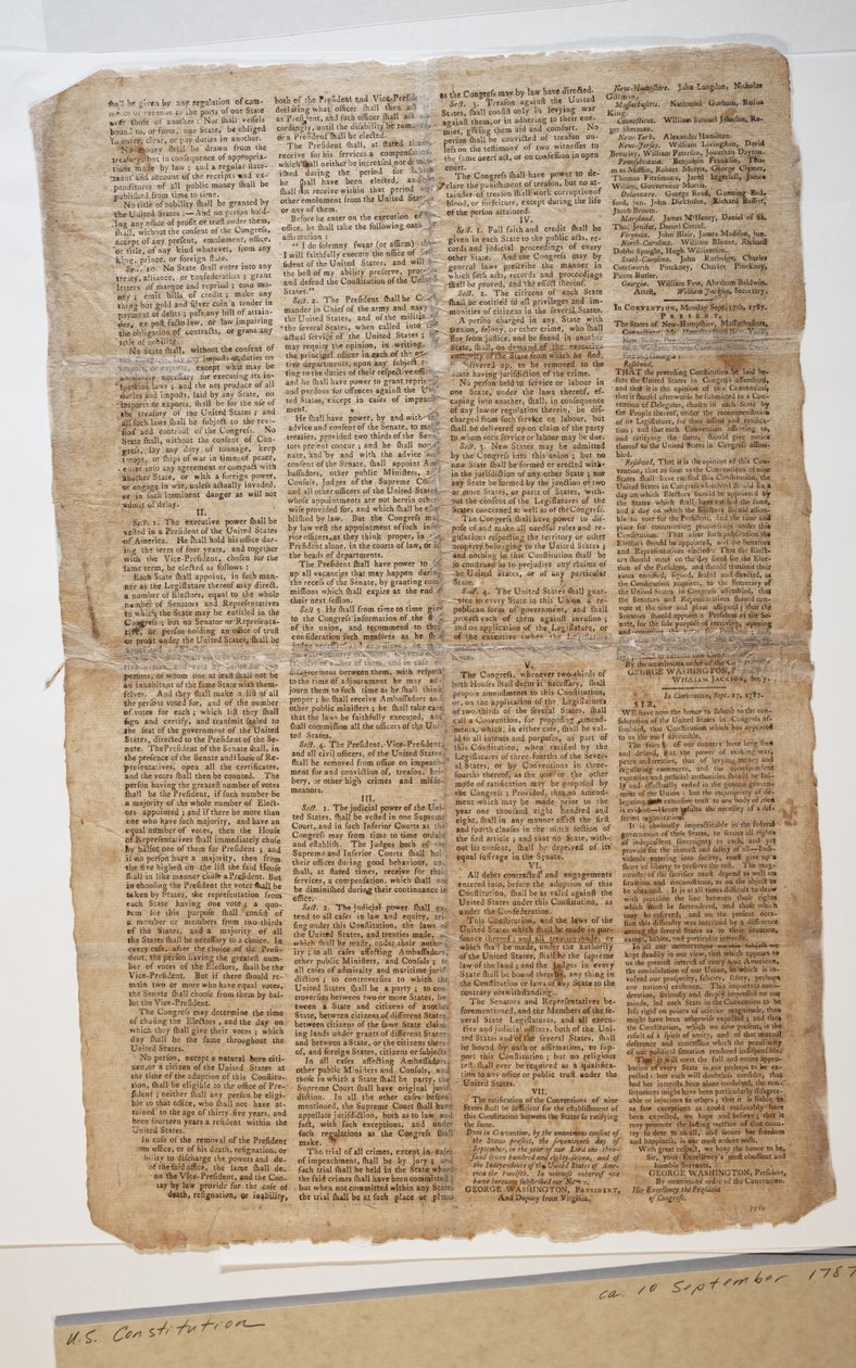 Grondwet van de Verenigde Staten, ca. 10 september 1787 door American School