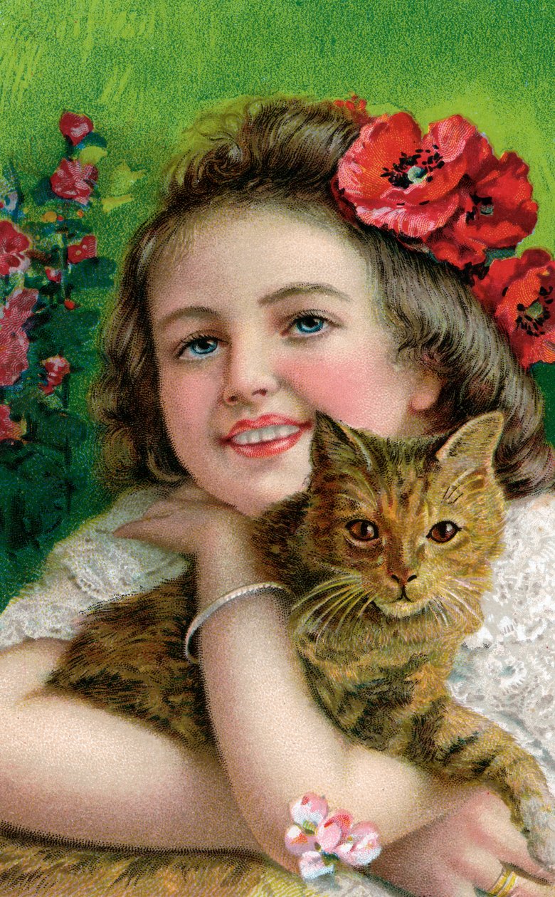 Victoriaans meisje met een huisdierkat door American School