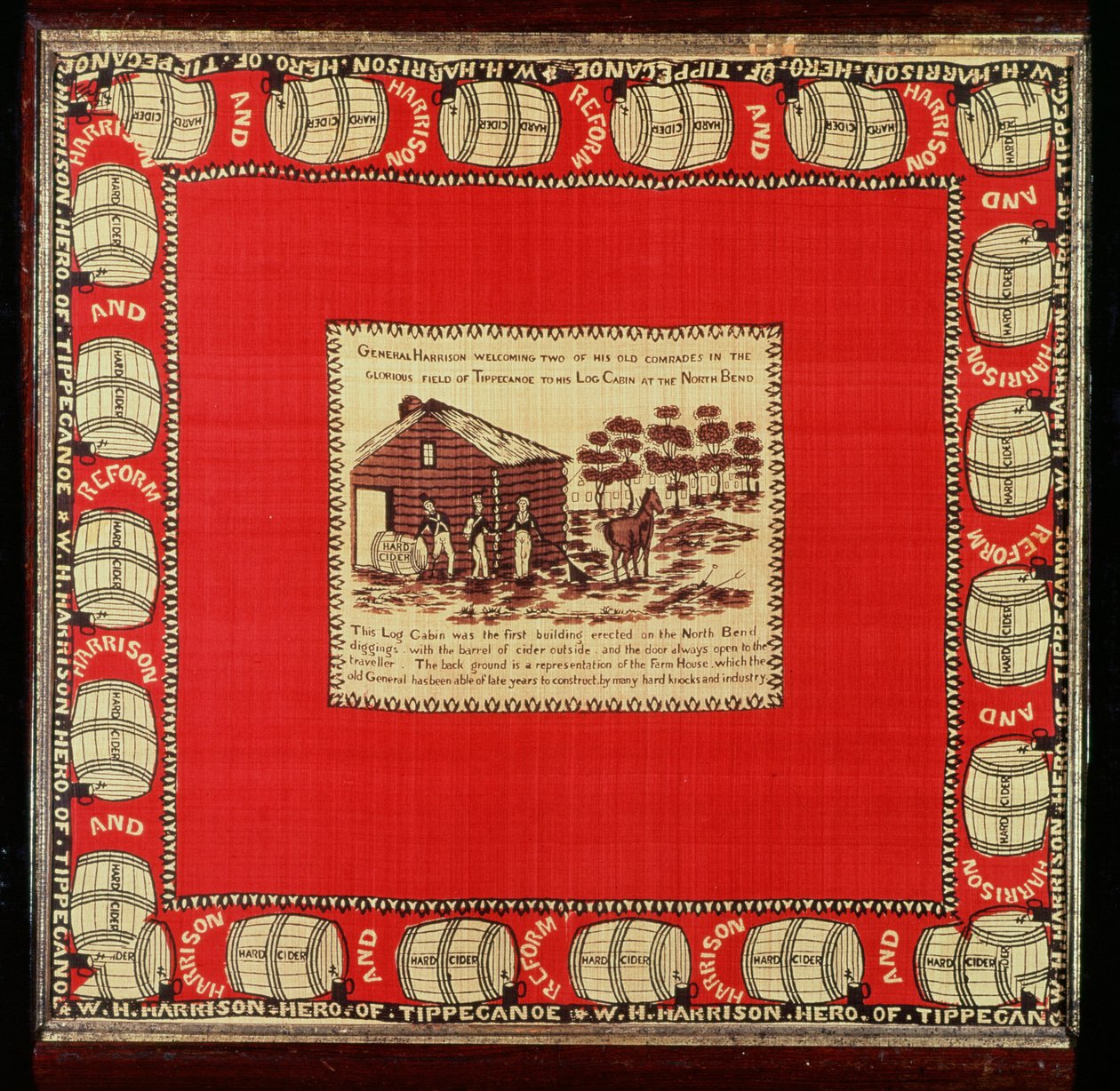 William Henry Harrison verwelkomt twee oude kameraden bij Log Cabin, 1840 door American School