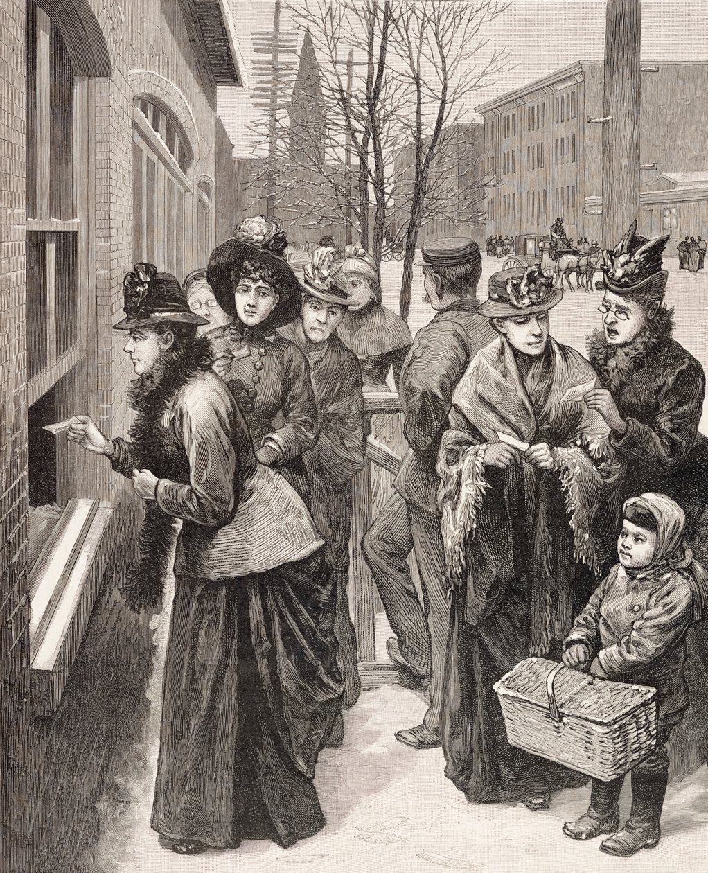 Vrouwen stemmen in Cheyenne, Wyoming, Verenigde Staten (litho) door American School