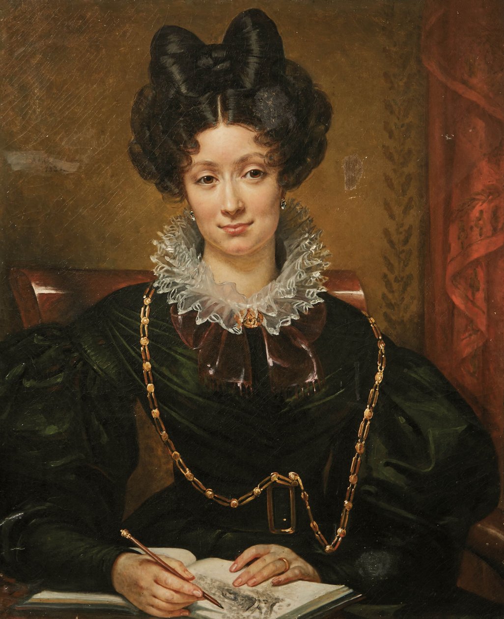 Frans:  La Jeune Dessinatrice Portret van een jonge kunstenaar door Amelie Legrand de Saint Aubin