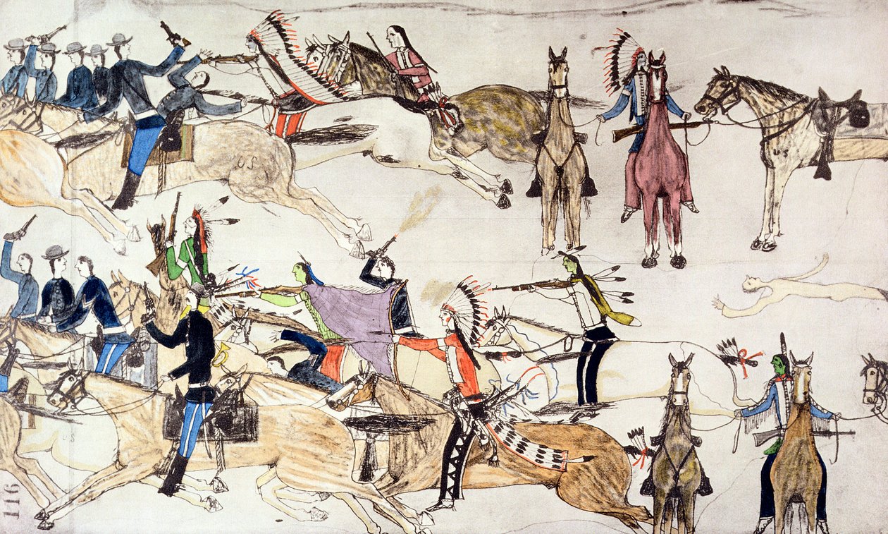 Slag bij Little Bighorn, Montana, VS, 25-26 juni 1876, ca. 1900 door Amos Bad Heart Buffalo
