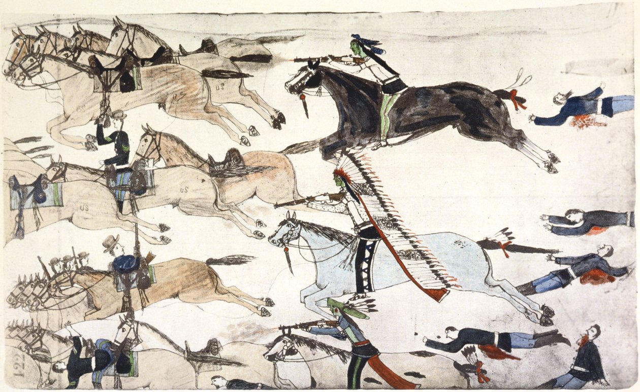 Slag bij Little Bighorn, Montana, VS, 25-26 juni 1876, ca. 1900 door Amos Bad Heart Buffalo