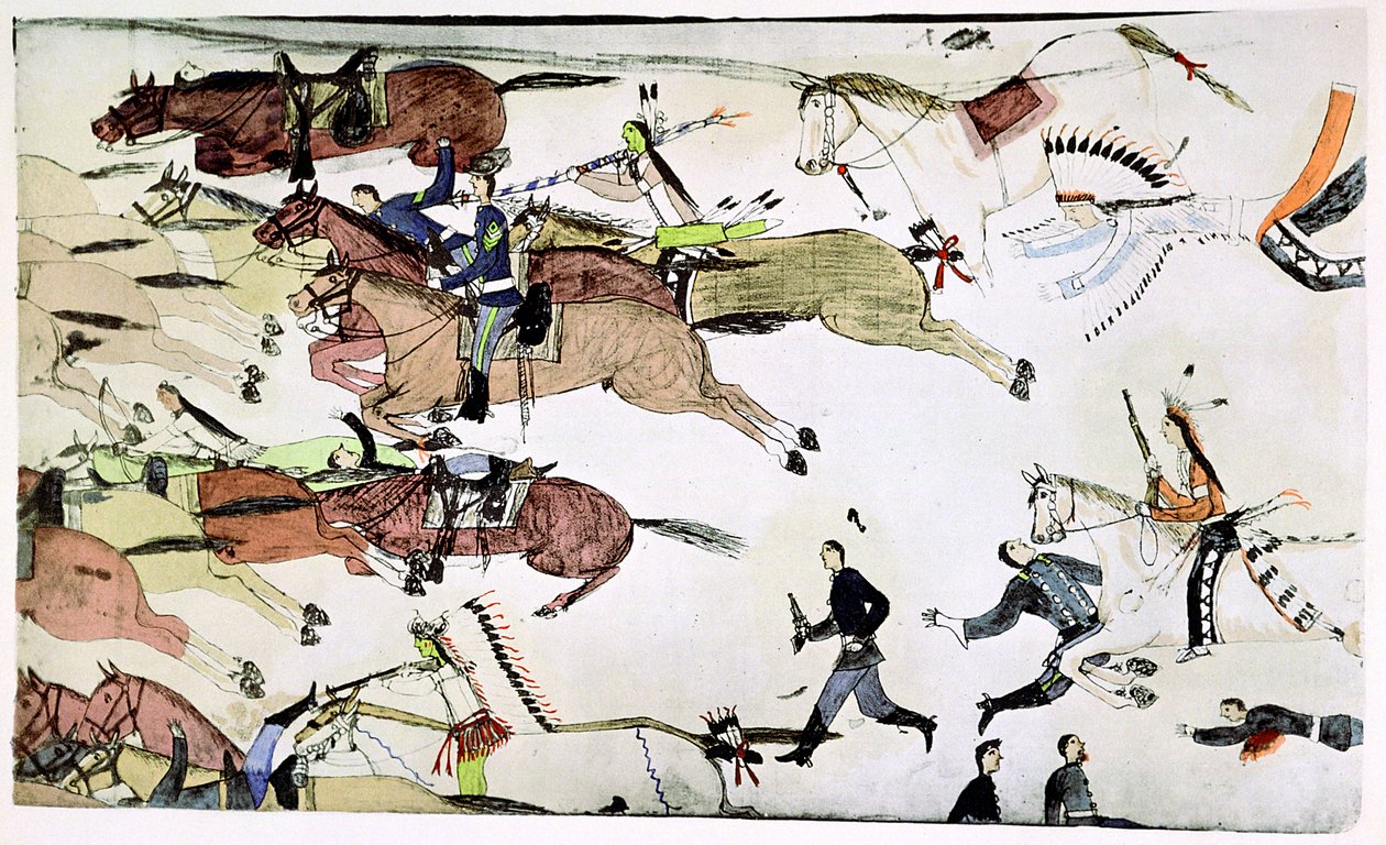 Slag bij de Little Big Horn, Montana, VS, 25-26 juni 1876, c1900 door Amos Bad Heart Buffalo