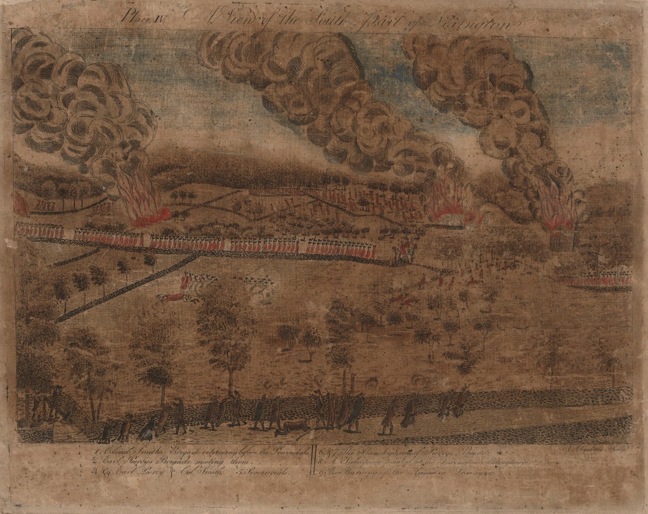 De Slagen van Lexington en Concord: Plaat I, De Slag bij Lexington, 19 April 1775. Plaat II, Een Uitzicht op de Stad Concord. Plaat III: Het Gevecht bij de Zuidbrug in Concord. Plaat IV: Een Uitzicht op het Zuidelijke Deel van Lexington. door Amos Doolittle