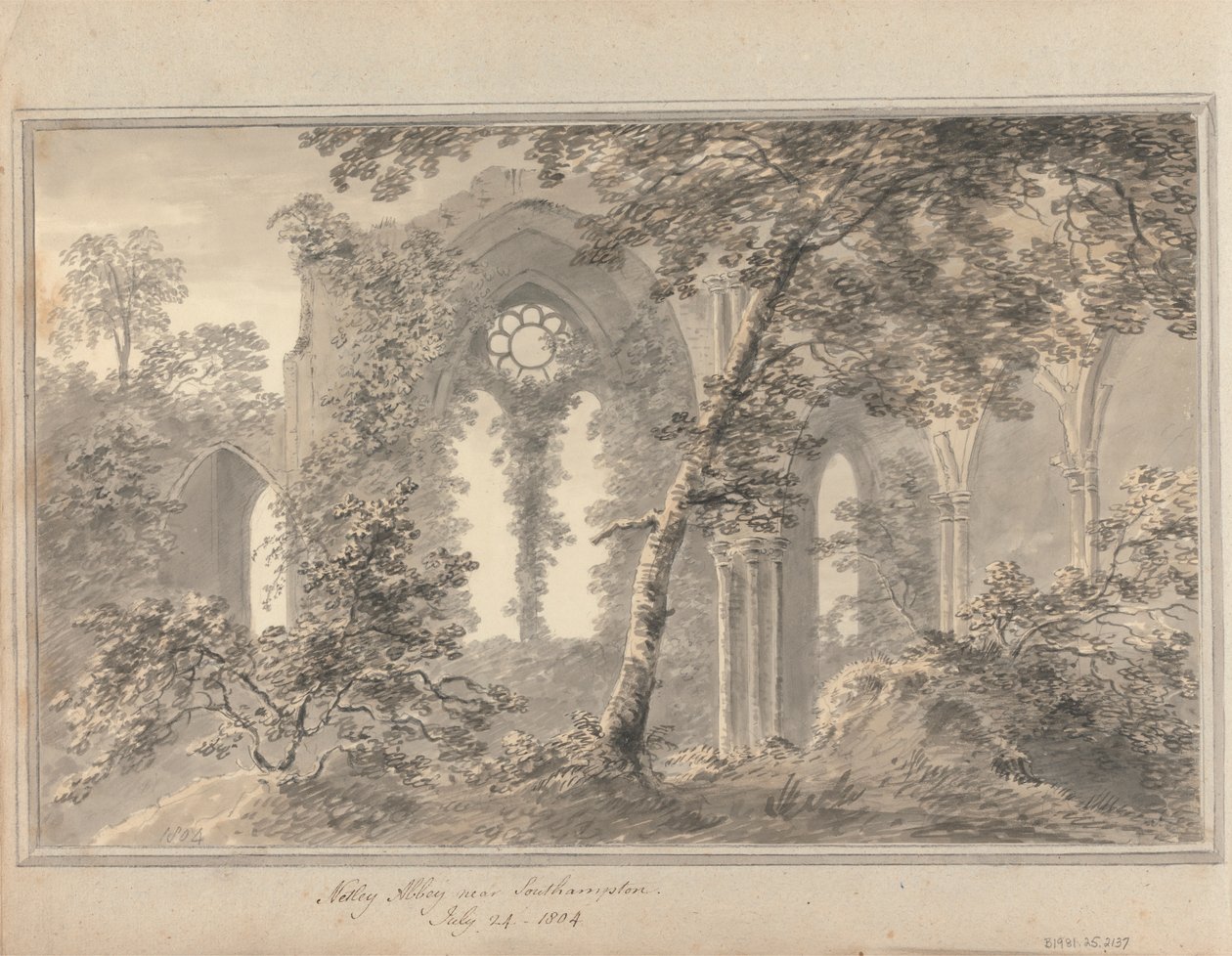 Uitzichten in Engeland, Schotland en Wales: Netley Abbey bij Southampton, 24 juli 1804 door Amos Green