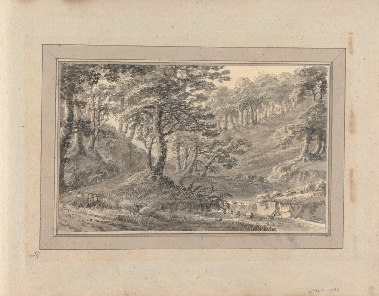 Uitzichten in Engeland, Schotland en Wales: Tour in Schotland; bebost landschap met stroom, nabij Syburn? door Amos Green