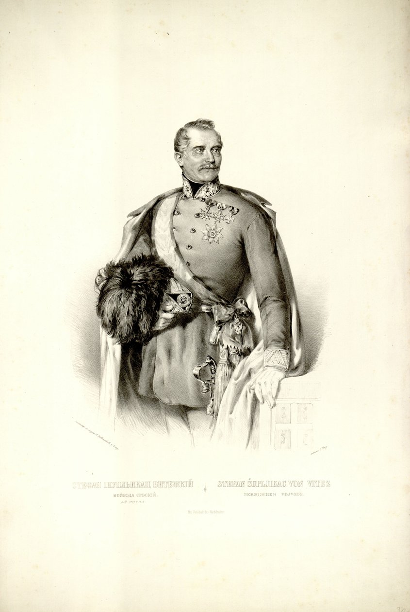 Lithografie van Stefan Šupljikac door Anastas Jovanović