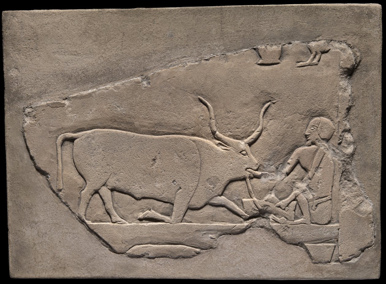 Wandfragment van een graf met een afbeelding van een herder door Ancient Egyptian