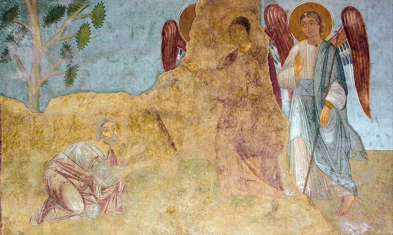 De Gastvrijheid van Abraham Oude Testament Drie-eenheid door Ancient Russian frescos
