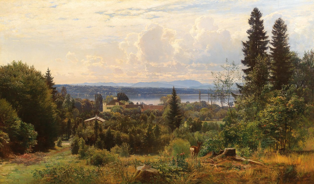 Zomerdag op het Starnbergmeer, Kasteel Possenhofen op de voorgrond door Anders Andersen Lundby