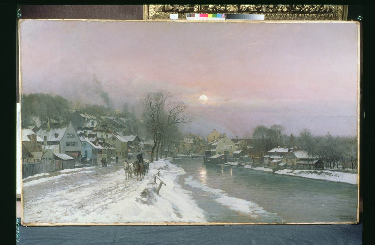 Een kanaalscène in de winter door Anders Andersen Lundby