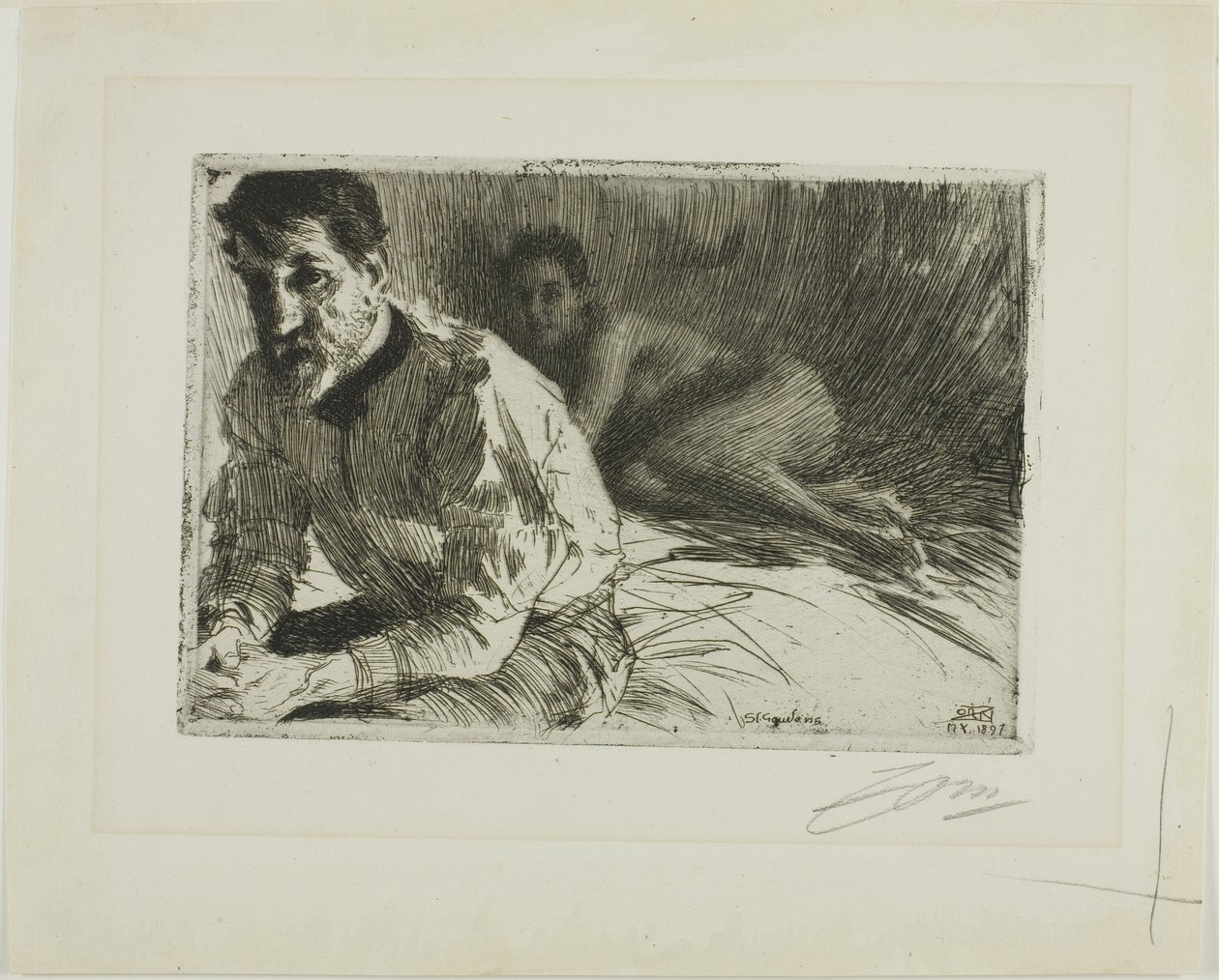 Augustus Saint-Gaudens II (Saint-Gaudens en zijn model) door Anders Leonard Zorn