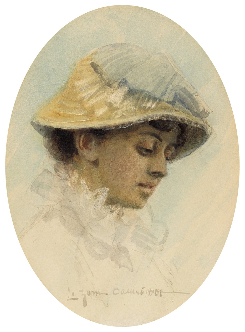 Emma Lamm met strohoed door Anders Zorn