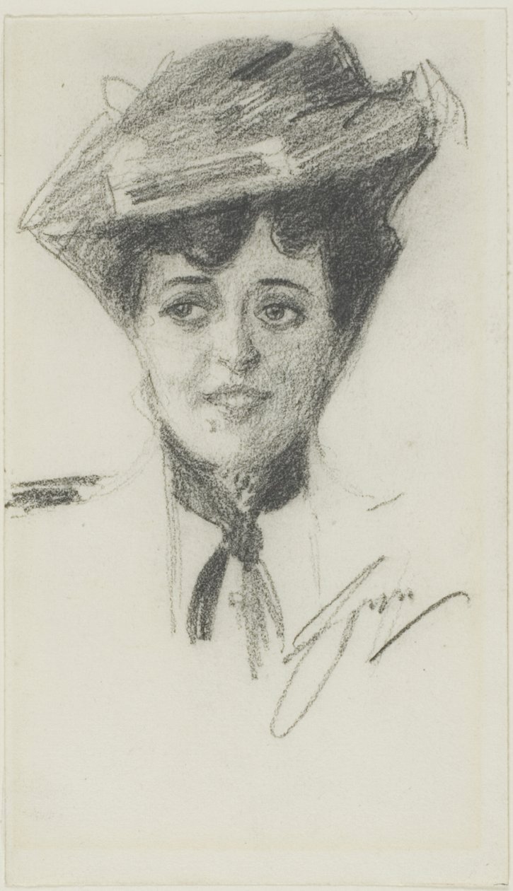 Hoofd van een Jonge Vrouw met Hoed door Anders Leonard Zorn